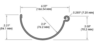 HALF ROUND GUTTER technical diagram with dimensions